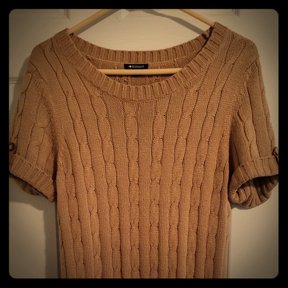 Brown Sugar colored tunic cable knit sweater